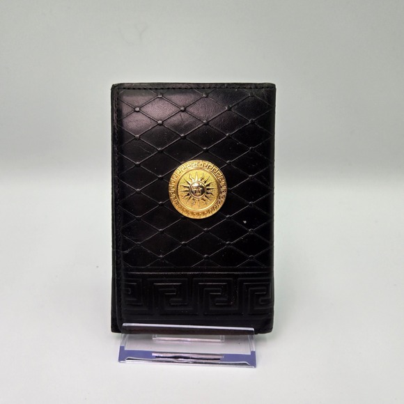 Versace Black Leather‎ Wallet Medusa Coin Logo Greek - Picture 2 of 12